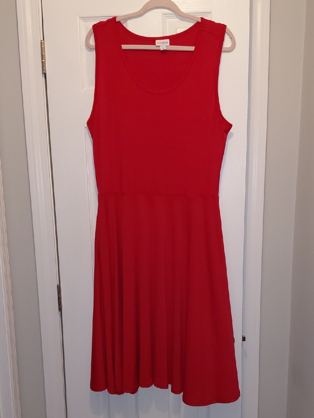 LuLaRoe Vibrant Red Sleeveless Midi Dress With Slit Pockets